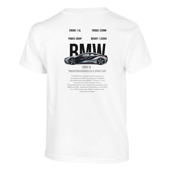 Size XL Kids BMW i8 T-Shirt (White)