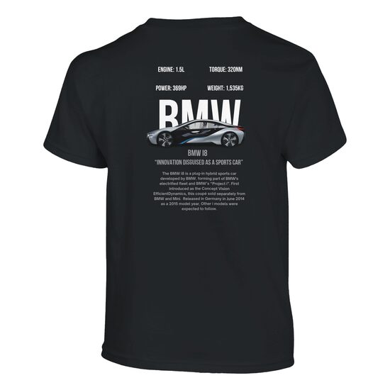 Size XL Kids BMW i8 T-Shirt (Black)