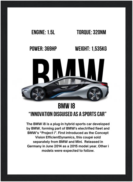 Semi-Glossy Paper BMW i8 Wooden Framed A3 Poster
